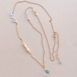 Moonstone Aquamarine Citrine Pearl Gold Necklace